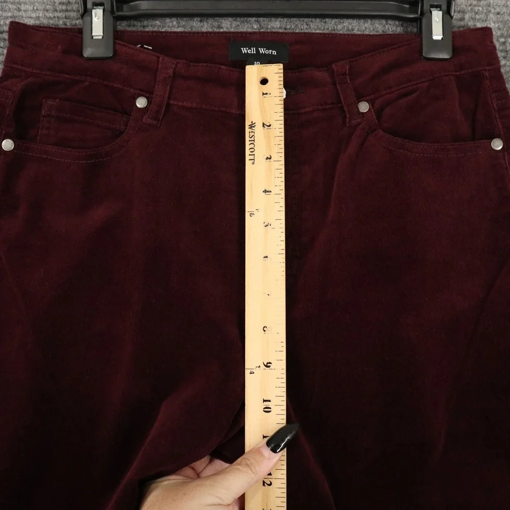 Well Worn Corduroy Pants Womens 10 Burgundy Red Straight Leg Stretch Casual Soft